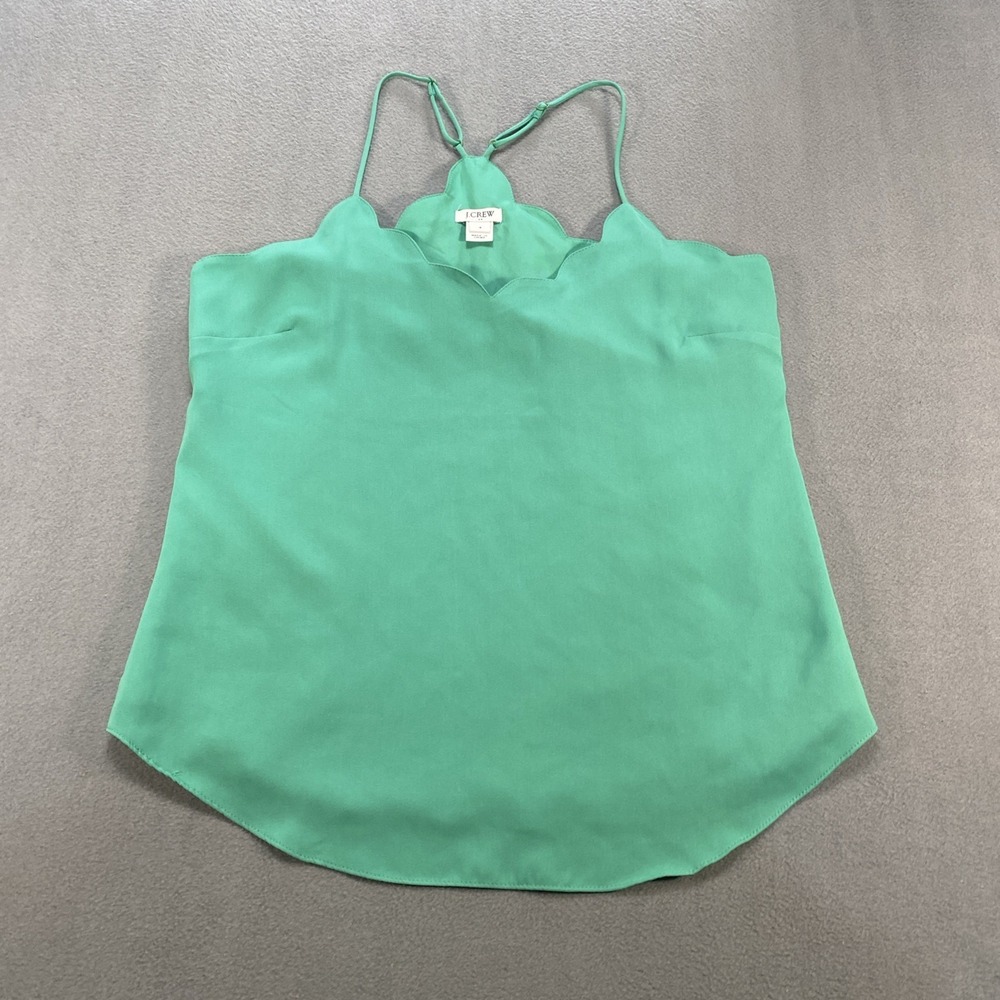 J. Crew Womens Size 4 Tank Top Green Scallop Neckline Halter‎ Back Summer Preppy
